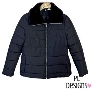 H&M Divided Puffer Jacker Black Faux Fur NWOT